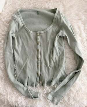 Brandy Melville Sage Green Ribbed Zelly Button-Down Top One Size